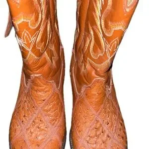 Herencia Genuine Ostrich Leather Western Boots Herencia Brown Smooth & Quill Ostrich Cowboy Western Boots  main image 2